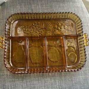 Indiana Amber Glass Fruit Tray Vintage